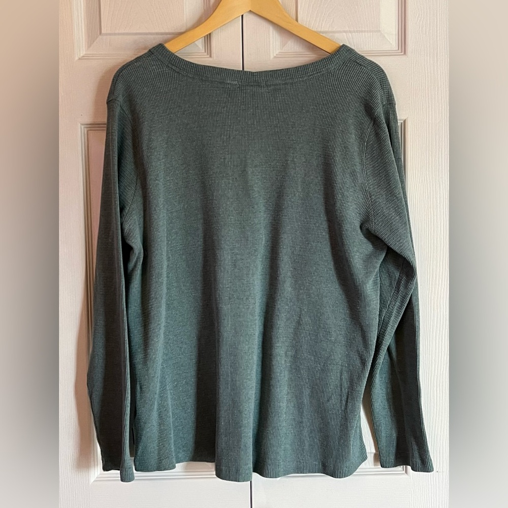 Women's Long Sleeve Waffle Henley Top - Green - Picture 3 of 3